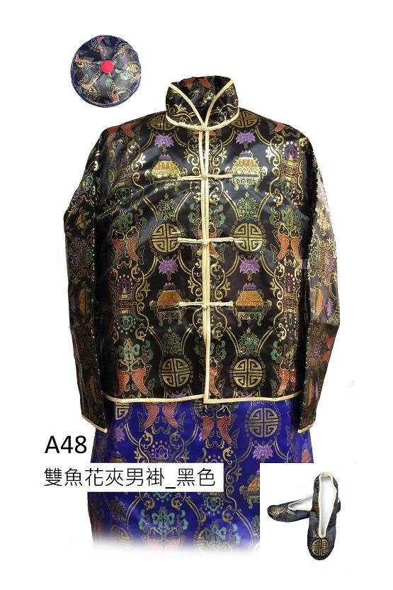 A48 雙魚花夾男褂 黑色